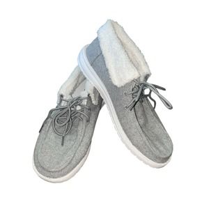Gypsy Jazz Gray Wool with White‎ Faux Sherpa Gray laces Women's Shoes